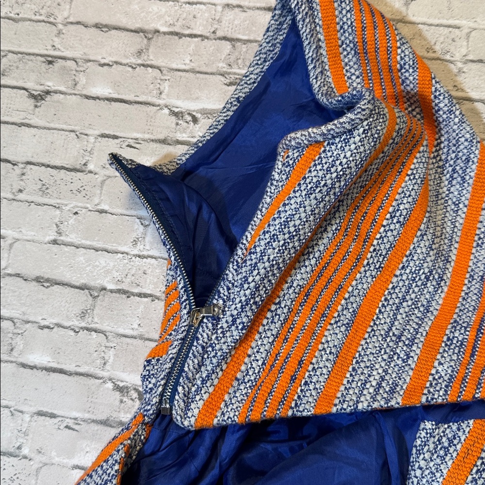 Carven womens 38 orange blue stripe knit cotton blend mini dress EUC - Picture 4 of 7